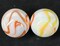 2 BOULDERS 35mm GELATO Marbles Glass White Yellow Orange Iridescent LARGE Swirl